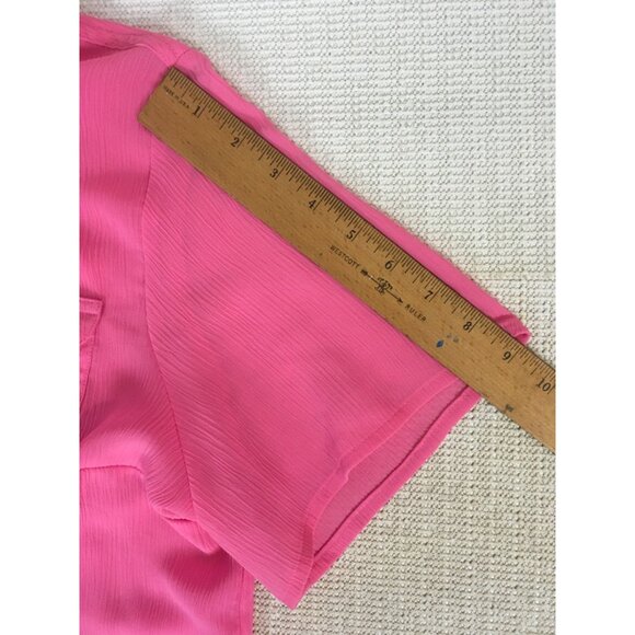 Croft n Barrow Top Women Size XL Pink Button Up Pockets Short Sleeves Semi Sheer - Picture 9 of 11